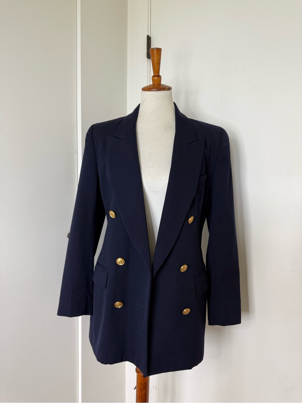 Liz Claiborne Navy 100% wool Double-Breasted Gold Button Blazer